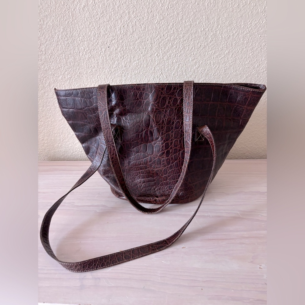 MaxMara Vintage Brown  Croc Embossed Leather  Tote